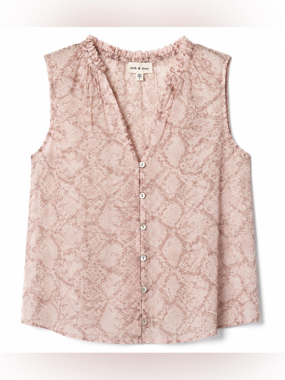 Anthropologie NWT Cloth & Stone Snake-Print Sleeveless Button V-Neck Top- S